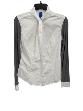 Kit And Ace Button Down Shirt Cashmere Blend Sleeves Gray White Women’s Size 4